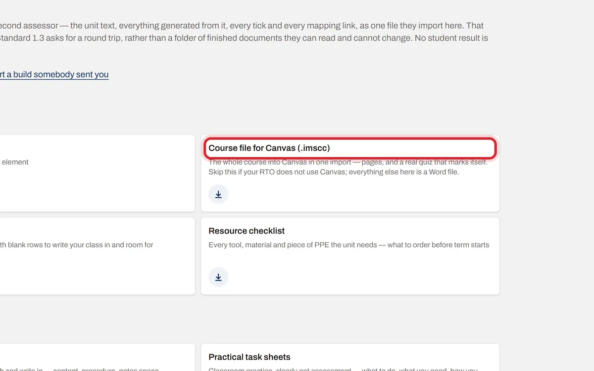The Course file for Canvas download